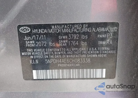 2012 Hyundai Elantra Gls/Limited from USA, damaged, VIN 5NPDH4AE6CH083338